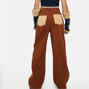 LE LIS Collection Pants Think Twice Two Tone Color Block Wide Leg Jeans Size S